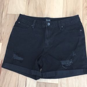 Distressed Black Denim Shorts